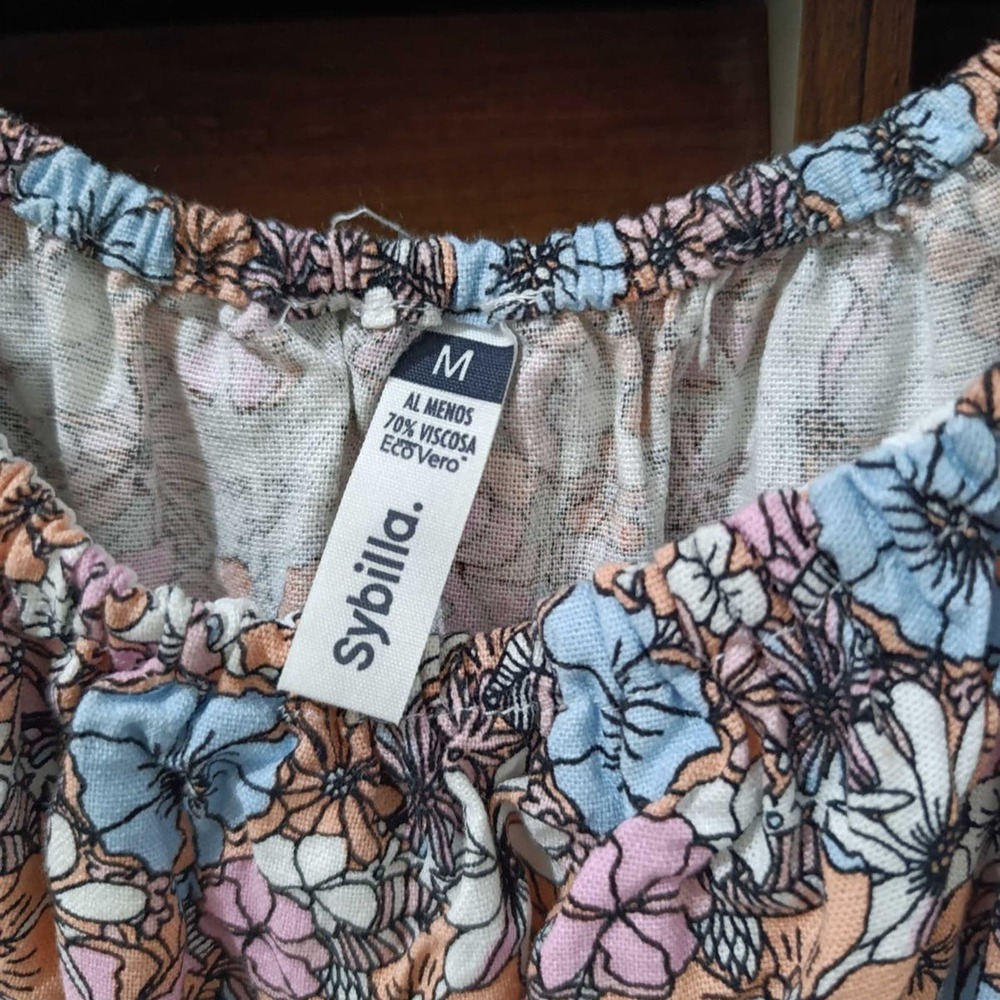 Pink, Blue, and White Design Charming Floral Blouse Size 8